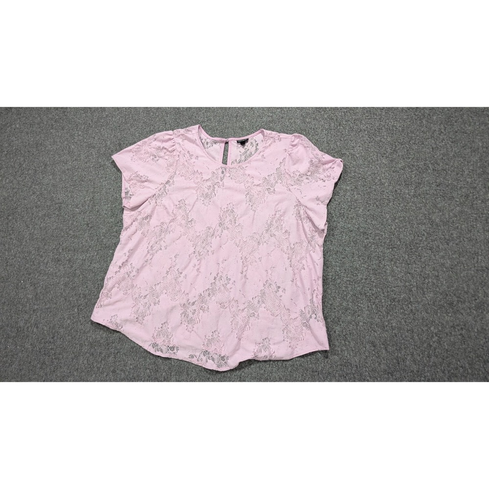 Torrid Blouse Top Womens 3 Pink Abby Sheer Lace Cottagcore Romantic Keyhole Back